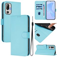 Per HTC U24 Pro Custodia in pelle tinta unita con cordino (blu cielo)