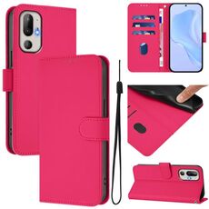 Per HTC U24 Pro Custodia in pelle tinta unita con cordino (rosso rosa)
