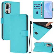 Per HTC U24 Pro Custodia in pelle tinta unita con cordino (Lake Blue)