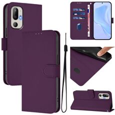 Per HTC U24 Pro Custodia in pelle tinta unita con cordino (viola)