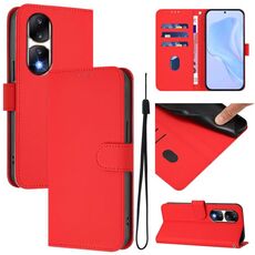 Custodia in pelle tinta unita per Honor 90 Pro con cordino (rosso)