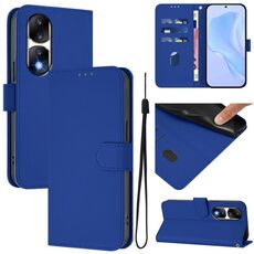 Custodia in pelle tinta unita per Honor 90 Pro con cordino (blu scuro)