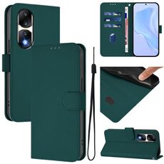 Custodia in pelle tinta unita per Honor 90 Pro con cordino (verde scuro)
