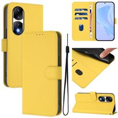 Custodia per telefono in pelle tinta unita per Honor 90 Pro con cordino (giallo limone)