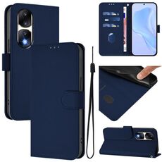 Custodia in pelle tinta unita per Honor 90 Pro con cordino (blu navy)