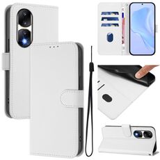 Custodia per telefono in pelle tinta unita per Honor 90 Pro con cordino (bianco)