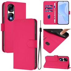 Custodia in pelle tinta unita per Honor 90 Pro con cordino (rosso rosa)