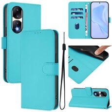 Custodia in pelle tinta unita per Honor 90 Pro con cordino (Lake Blue)