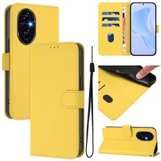 Custodia in pelle tinta unita per Honor 200 Pro con cordino (giallo limone)