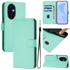 Custodia in pelle tinta unita per Honor 200 Pro con cordino (verde menta)