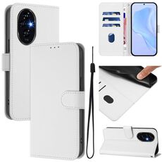 Custodia per telefono in pelle tinta unita per Honor 200 Pro con cordino (bianco)