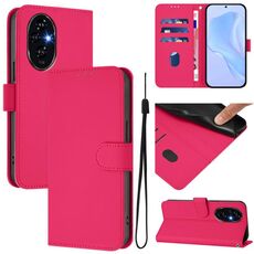 Custodia in pelle tinta unita per Honor 200 Pro con cordino (rosso rosa)