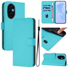 Custodia in pelle tinta unita per Honor 200 Pro con cordino (Lake Blue)