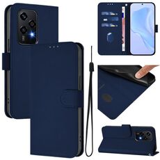 Custodia per telefono in pelle tinta unita per Honor 200 Lite Global Skin Feel con cordino (blu navy)