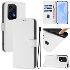 Custodia per telefono in pelle tinta unita con cordino per Honor 200 Lite Global Skin Feel (bianco)