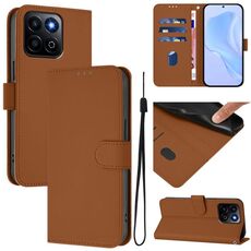 Custodia per telefono in pelle tinta unita Smart Skin Feel per Honor 200 con cordino (marrone)