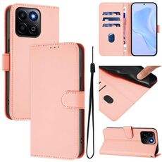 Custodia per telefono in pelle tinta unita Smart Skin Feel per Honor 200 con cordino (rosa)