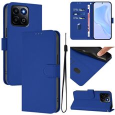 Custodia per telefono in pelle tinta unita Smart Skin Feel For Honor 200 con cordino (blu scuro)
