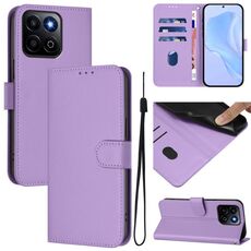 Custodia per telefono in pelle tinta unita Smart Skin Feel For Honor 200 con cordino (viola lavanda)