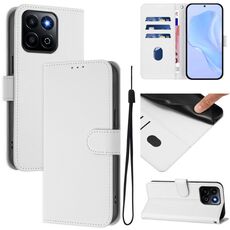 Custodia per telefono in pelle tinta unita Smart Skin Feel For Honor 200 con cordino (bianco)