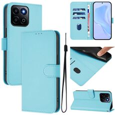 Custodia per telefono in pelle tinta unita Smart Skin Feel per Honor 200 con cordino (blu cielo)