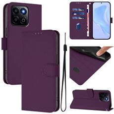 Custodia per telefono in pelle tinta unita Smart Skin Feel per Honor 200 con cordino (viola)