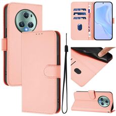 Custodia per telefono in pelle tinta unita per Honor Magic5 Pro con cordino (rosa)
