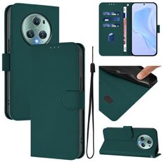 Custodia per telefono in pelle tinta unita per Honor Magic5 Pro con cordino (verde scuro)