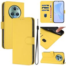 Custodia per telefono in pelle tinta unita For Honor Magic5 Pro con cordino (giallo limone)