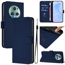 Custodia per telefono in pelle tinta unita per Honor Magic5 Pro con cordino (blu navy)