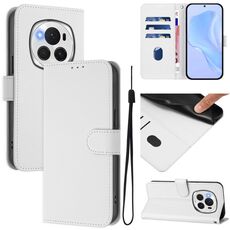 Custodia per telefono in pelle tinta unita per Honor Magic6 Pro con cordino (bianco)