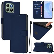 Custodia per telefono in pelle tinta unita per Honor X6b 4G con cordino (blu navy)