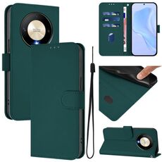 Custodia in pelle tinta unita per Honor X9b / Magic6 Lite 5G con cordino (verde scuro)