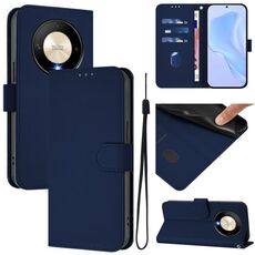Custodia in pelle tinta unita per Honor X9b / Magic6 Lite 5G con cordino (blu navy)