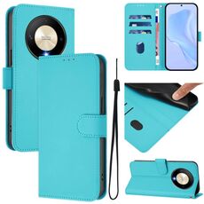 Custodia in pelle tinta unita per Honor X9b / Magic6 Lite 5G con cordino (Lake Blue)