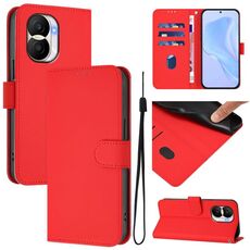 Custodia per telefono in pelle tinta unita con cordino per Honor X40i (rosso)