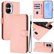 Custodia per telefono in pelle tinta unita per Honor X40i con cordino (rosa)