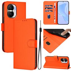 Custodia per telefono in pelle tinta unita per Honor X40i con cordino (arancione)