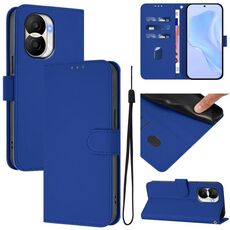Custodia per telefono in pelle tinta unita per Honor X40i con cordino (blu scuro)