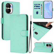 Custodia per telefono in pelle tinta unita per Honor X40i con cordino (verde menta)