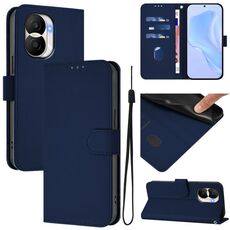 Custodia per telefono in pelle tinta unita per Honor X40i con cordino (blu navy)