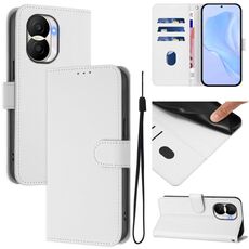 Custodia per telefono in pelle tinta unita per Honor X40i con cordino (bianco)