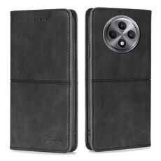 Per OPPO Reno12 F 5G Custodia magnetica in pelle con texture di mucca (nera)