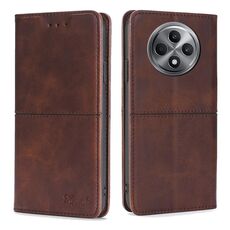 Per OPPO Reno12 F 5G Custodia magnetica in pelle con texture di mucca (marrone scuro)