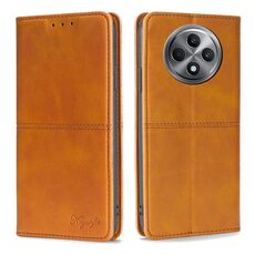 Per OPPO Reno12 F 5G Custodia magnetica in pelle con texture di mucca (marrone chiaro)