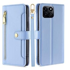 Custodia per telefono in pelle con cerniera a tracolla con texture di pecora per Honor Play 60 Plus (blu)