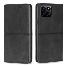 Custodia magnetica in pelle con texture di mucca per Honor Play 60 Plus (nera)