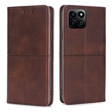 Custodia magnetica in pelle con texture di mucca per Honor Play 60 Plus (marrone scuro)