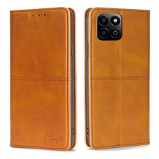 Custodia magnetica in pelle con texture di mucca per Honor Play 60 Plus (marrone chiaro)