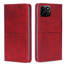 Custodia magnetica in pelle con texture di mucca per Honor Play 60 Plus (rosso)